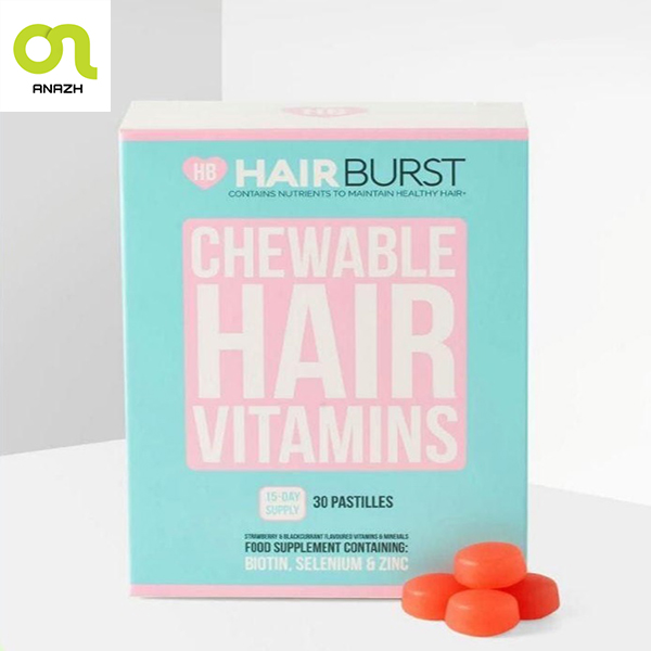 پاستیل ویتامین های جویدنی مو هیربرست HB Hair Burst (30 پاستیل) برای 15 روز تاریخ انقضا 2023/6-اناژ